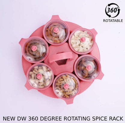 UK-0974 Spice Box/Dry Fruit Box/Masala Box/Pickle Box 6 Compartment Airtight storage Container with lid,Serving Box,DryFruit Tray, Masala Box for Kitchen Spice Set (Pack of 1 Tray with 6 Jars)
