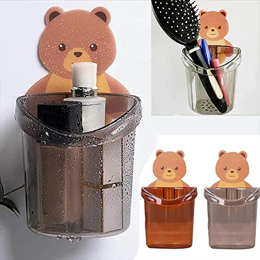 UK-0287 Teddy Bear Tooth Brush Holder - Self Adhesive Wall Mounted Multipurpose Teddy Bear Toothbrush Holder Cup with Strong Adhesive Sticker