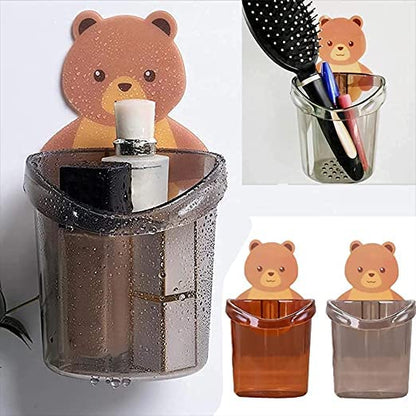 UK-0287 Teddy Bear Tooth Brush Holder - Self Adhesive Wall Mounted Multipurpose Teddy Bear Toothbrush Holder Cup with Strong Adhesive Sticker