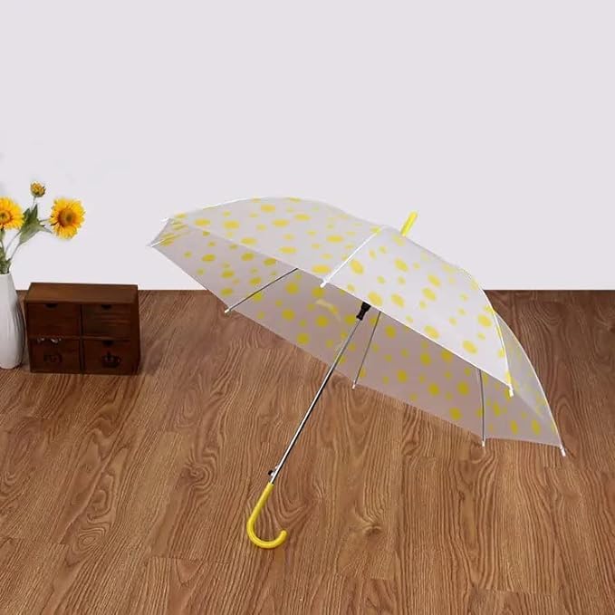 UK-0399 Transparent Doted Umbrella With Long Comfortable Grip Handle Multicolor