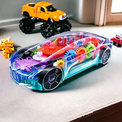 UK-0335 ransparent Mechanical Car Toy for Kids with Gear Technology 3D Light Musical Sound & 360 Degree Rotation