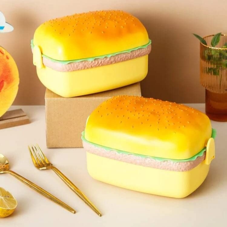 UK-1007 HOT-DOG  2-Compartment Lunch Box Multi Compartment Lunch Box with Spoon for Kids || Sandwich Burger Shape Tiffin Lunch Box for Boys & Girls