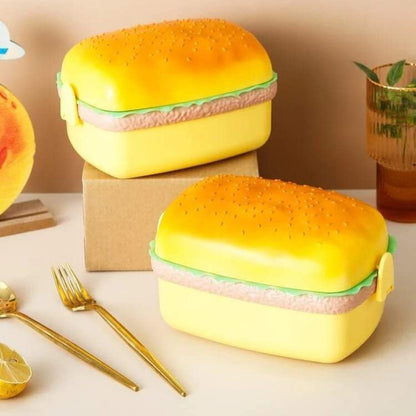 UK-1007 HOT-DOG  2-Compartment Lunch Box Multi Compartment Lunch Box with Spoon for Kids || Sandwich Burger Shape Tiffin Lunch Box for Boys & Girls