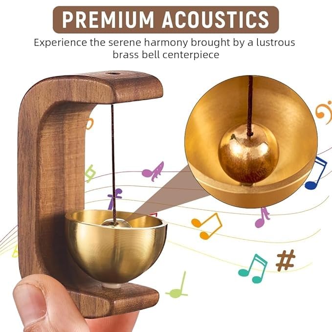 UK-0904 Wooden Door Chime with Brass Bell, Dopamine Door Bell for Home, Self-Adhesive Magnetic Doorbell, Serene Acoustic for Home & Shop, Shopkeepers Door Chime, Ideal Housewarming Gift