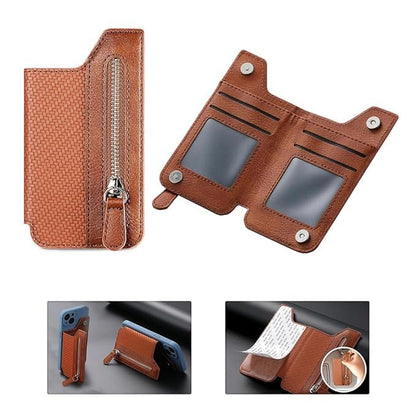 UK-0404 Phone Card Holder Stick-on Phone Wallet with Zip, Card Holder for Back of Phone