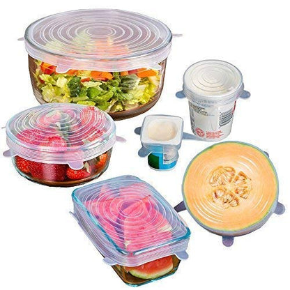 UK-0266 6 Pc Silicone Stretch Microwave Safe Lids Flexible Covers for Utensils, Bowls, Dishes,Plates Jars, Cans, Mugs, Food Safety Reusable Lids (Multicolor)