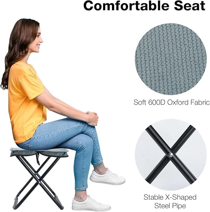 UK-0963 Folding Stool, Mini Outdoor Camping Stool, Portable Small Foldable Lightweight Hunting Seat with Zippered Carrying Bag, Folding Slacker Chairs for Fishing Travelling Picnics
