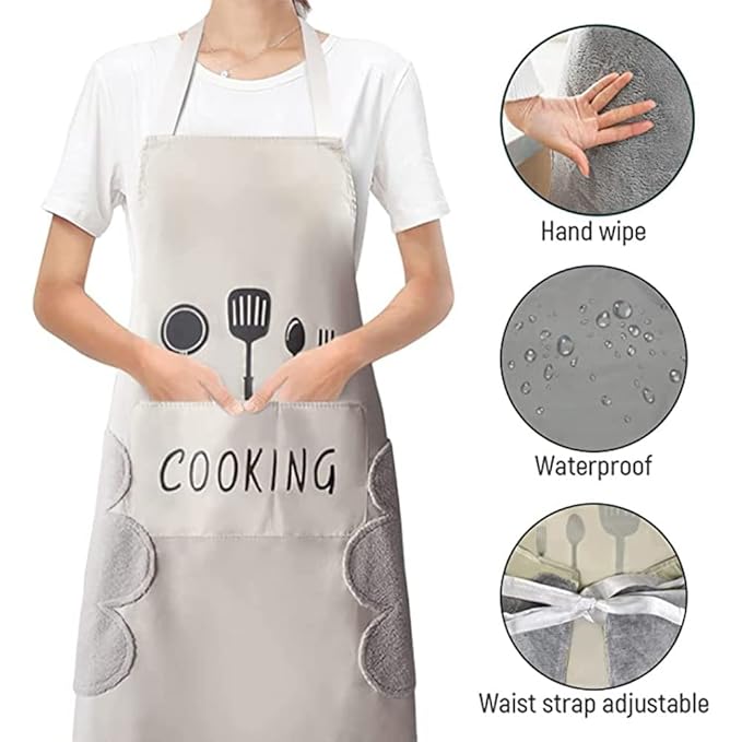 UK-0619 Kitchen Apron Cute Bear With Center Pocket Hand Towel Women and Men Chef Cooking Cute Unisex Apron Washable PVC Waterproof