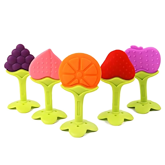 UK-0981 Silicone BPA Free Baby Teether | Natural Fruit Shape Chew Toy for Newborn, Infant & Toddlers | Multicolor Soft Teething Toy | Non-Toxic, Safe for 0-12 Months Baby Boys & Girls (1PC Teether MULTI-DESIGN)