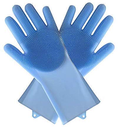 UK-0259 Silicone Gloves Wash Scrubber Gloves Reusable Cleaning Brush Gloves Heat Resistant Scrub Rubber Glove for Dish Washing