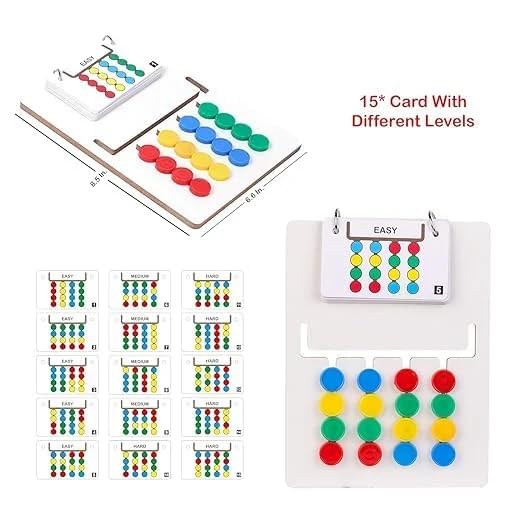 UK-1061 Colour Coder Wooden Montessori Slide Puzzle Game | 3 Difficulty Levels | Pattern Matching | Birthday Gift for Boys & Girls | Board Game