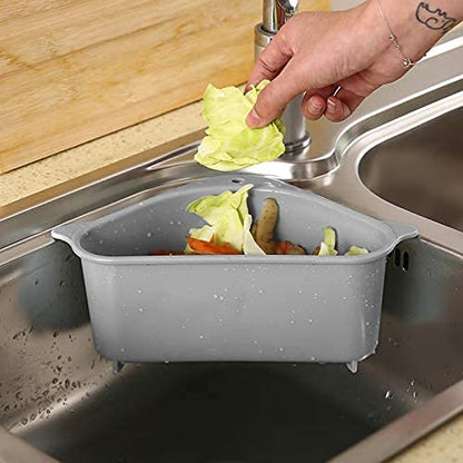 UK-0969 Kitchen Sink Corner Dish Organizer Tray Strainer Basket Drainer, Dustbin Storage Removable Holder Stand Rack, Waste Dispenser