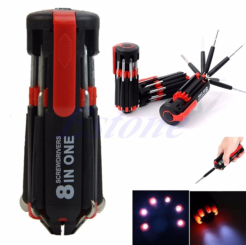 UK-0183 8 in 1 Multi-Function Screwdriver Kit, Tool Kit Set with LED Portable Torch