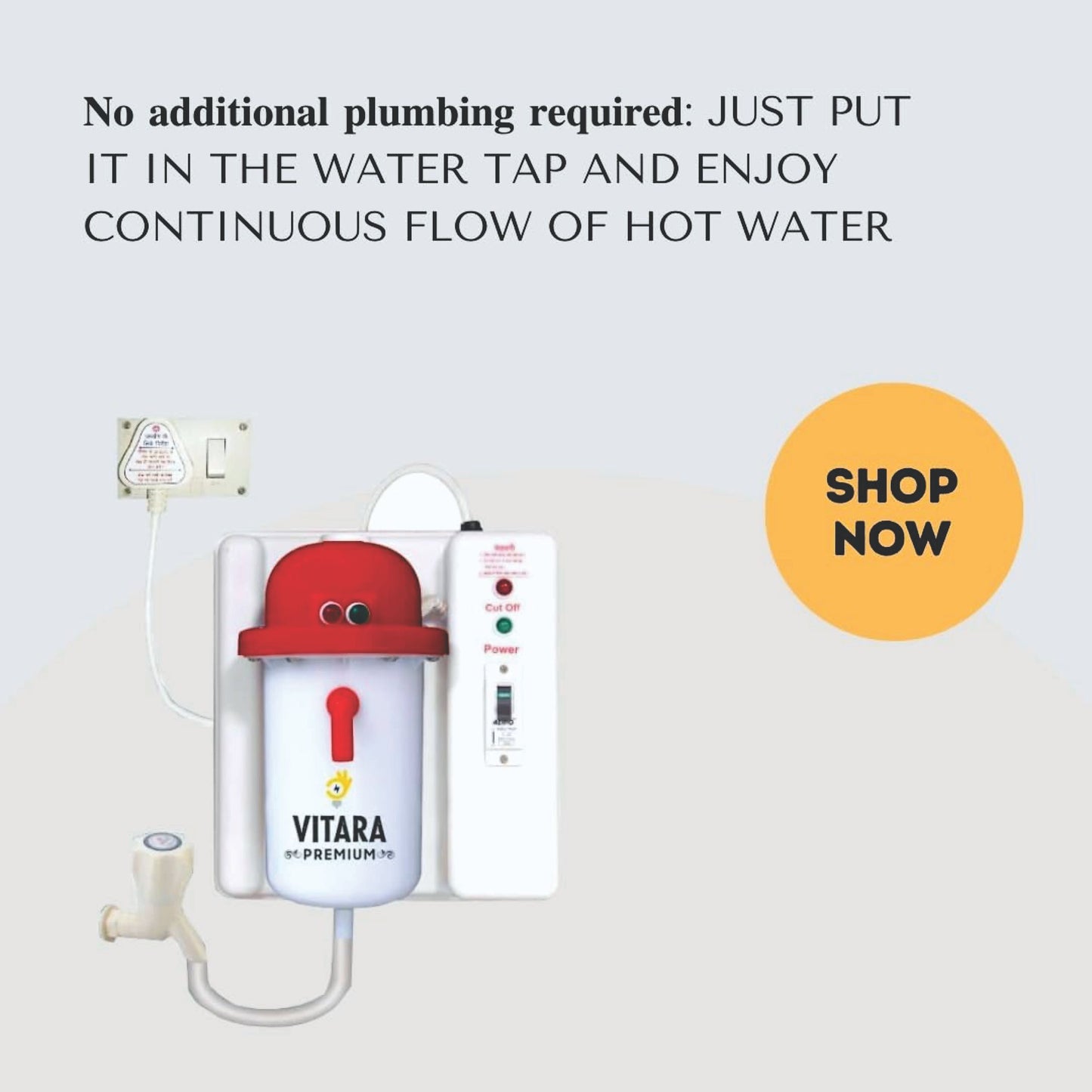 VITARA CORPORATION 1L instant portable water heater/geyser (Fitted with MCB) Instant Running Water Heater ABS Plastic, Auto Cut Off and Manual Reset, Inlet and Outlet Thread