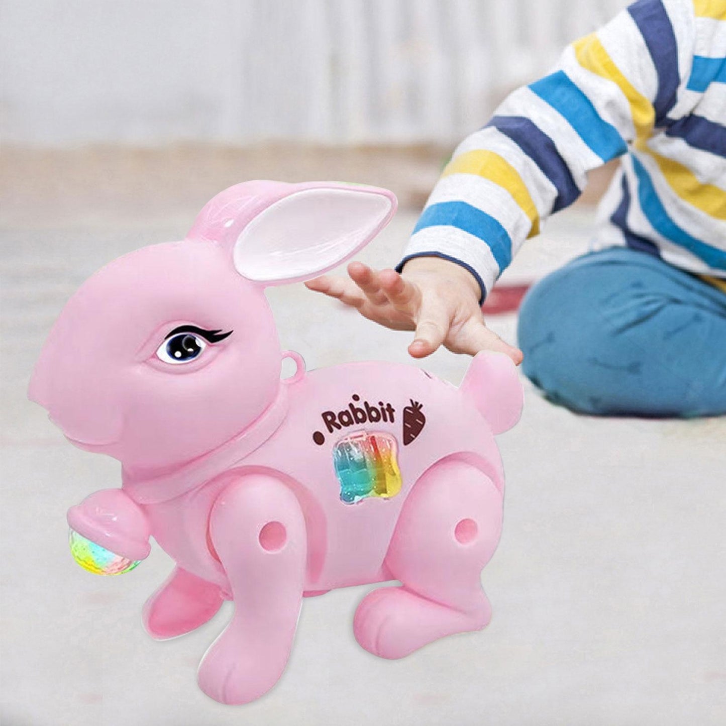 UK-1042 Baby Crawling Toy-Walking Rabbit with Light & Sound Cuddly Electronic Pet Educational Features Toy for Kid