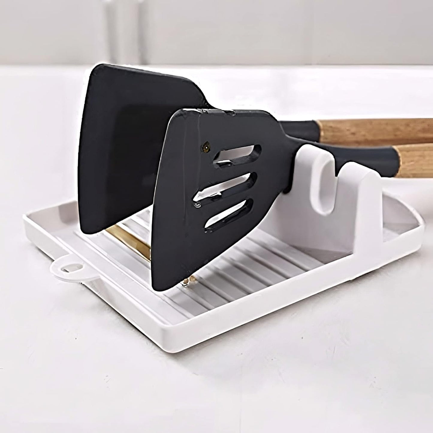 UK-0252 Spatula Holder for Kitchen Spoon Rest Cooking Utensil Plastic Stand Pan Cover Lid Rack Pot Clips Support Ladle Organizer Tool