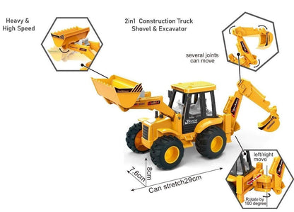 UK-1051 JCB Bulldozer Friction Truck Construction Vehicle Friction 180° Rotatable Excavator Toy Big Wheel Heavy Duty Unbreakable Toy for Kids