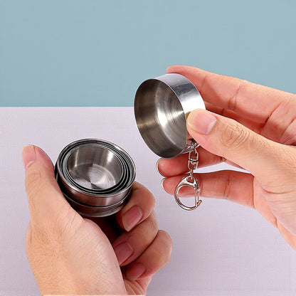 UK-1028 Steel Folding Cup, 120ml Small Portable Camping Mug Drink Cup with Lid & Keychain for Outdoor Adventures Travel Camping Hiking Pocket Size Reusable Space-Saving Travel Cup