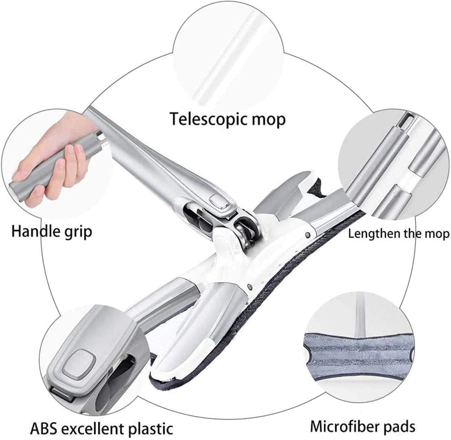 UK-0027 X Shape Microfiber Mop for Floor Cleaning,Dust Mop,Self Wringing,Ceramic & Wood Floor Cleaner Mop,Dry Wet Mop Hands-Free Manual Extrusion Household Cleaning Tool -with Mop Holde