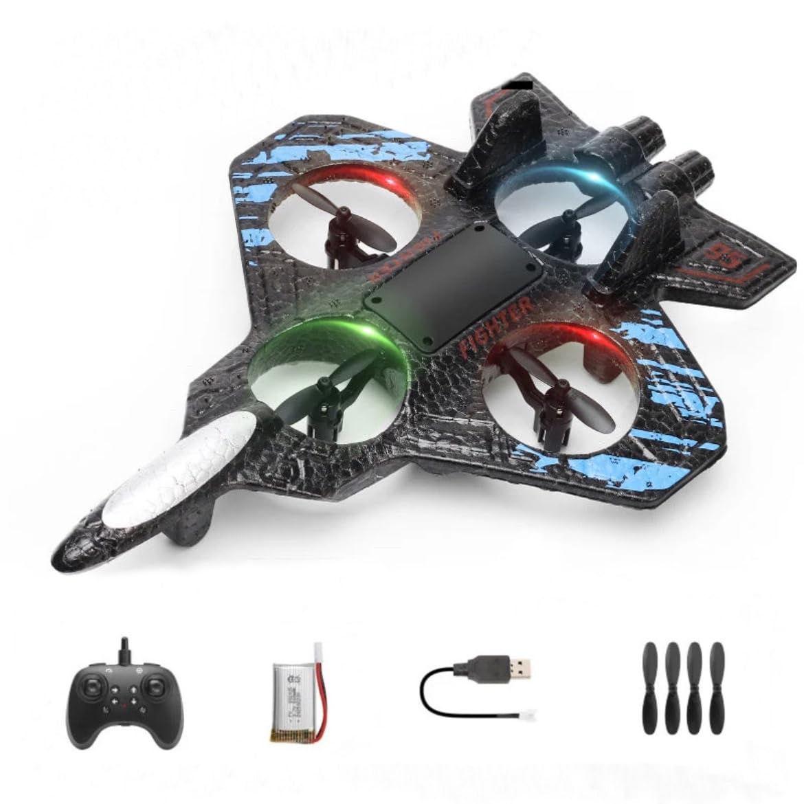 UK-1050 Fighter Plane RC Plane - 2.4 GHz Remote Controlled Fighter Plane || RC Airplane Easy to Fly Stable Jet Fighter Toys for Kids || LED Lights, 360 Degree Hovering Airplane and Stun Roll