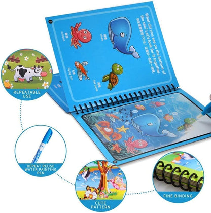 UK-0212 Magic Water Quick Dry Book for Water Coloring with Magic Pen Painting Board for Children Education Drawing Pad (Random Design & Assorted Color)