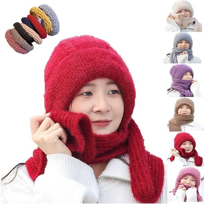 UK-1029 Winter Cap for Women Woolen Cap with Mufflers for Women, 2 in 1 Mask Scarf Knitted Woolen for Women & Girls Muffler Stylish & Scarf Ear Protection (Multicolour)