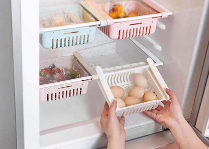 UK-0199 Fridge Storage Basket Expandable Fridge Storage Rack Tray Fridge Space Saver Food Organizer, Multicolor (Pack of 4)