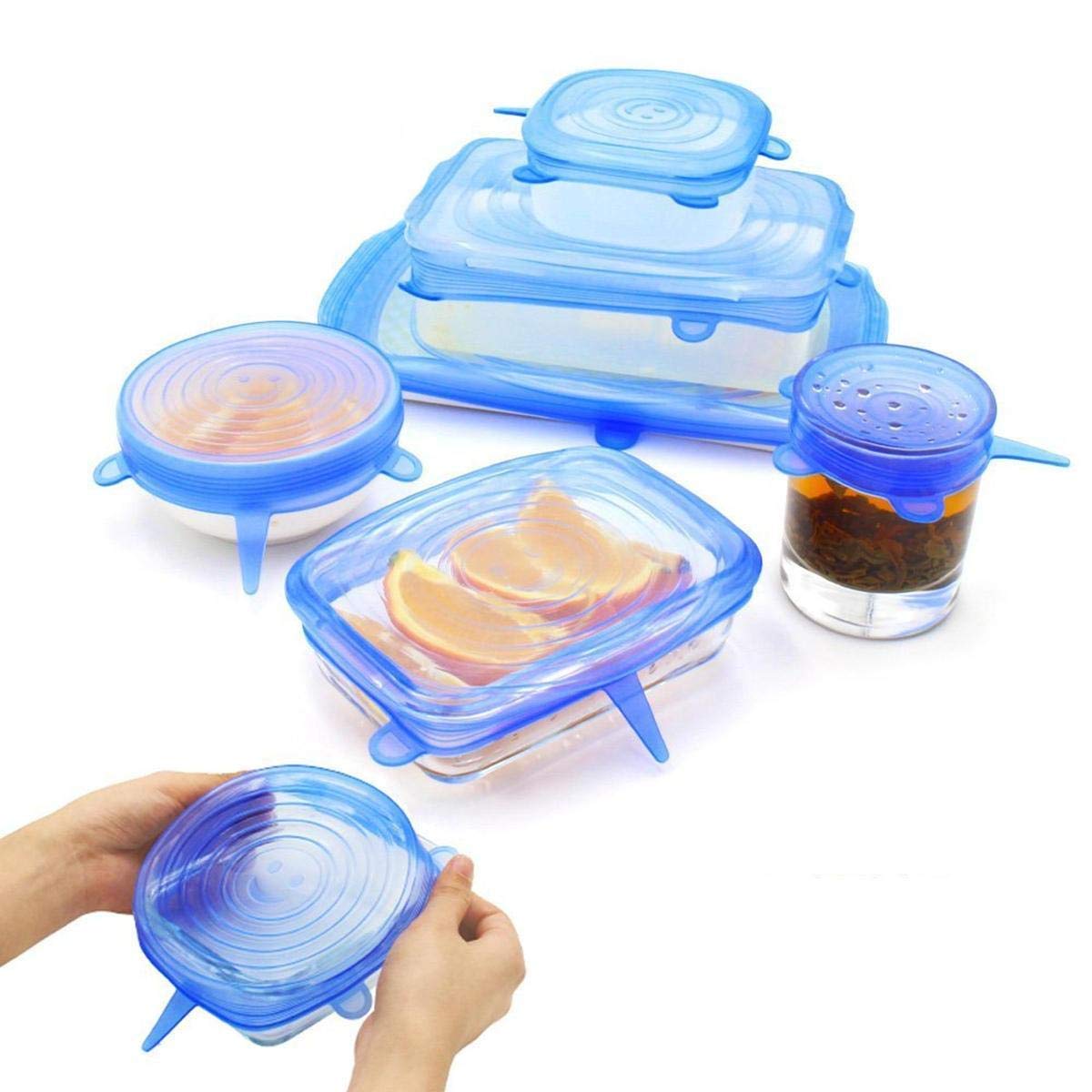 UK-0266 6 Pc Silicone Stretch Microwave Safe Lids Flexible Covers for Utensils, Bowls, Dishes,Plates Jars, Cans, Mugs, Food Safety Reusable Lids (Multicolor)