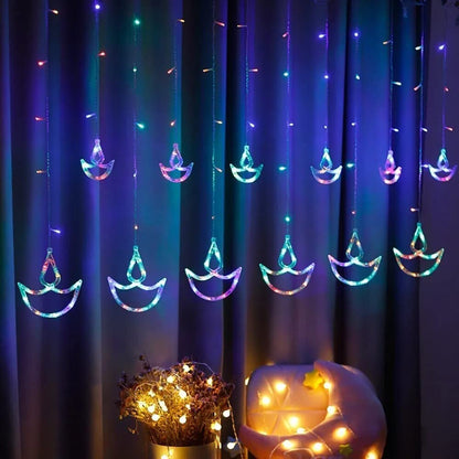 12 Stars/diya Curtain Fairy String 108 Led 6 Big Star 6 Small Star Light with 8 Flashing Modes for Indoor & Outdoor Decorations, Christmas, Wedding, Party, Home