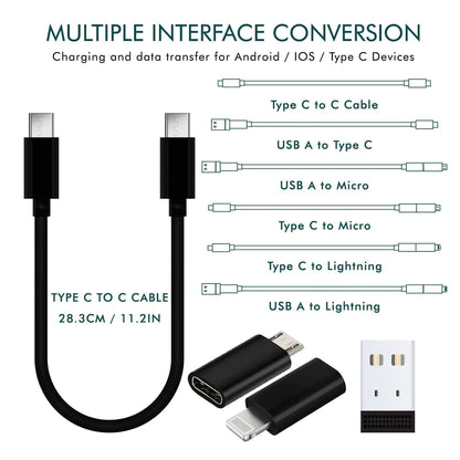 UK-0056 Mini Multi-Functional Fast Charging Data Cable Set for Apple, Android, Type C Charging with Retrieve Card Pin,Round Storage Box,Compact and Portable USB Data Cable Travel Cable Set 5in1