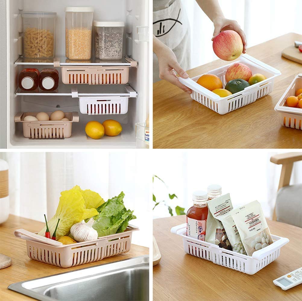 UK-0199 Fridge Storage Basket Expandable Fridge Storage Rack Tray Fridge Space Saver Food Organizer, Multicolor (Pack of 4)