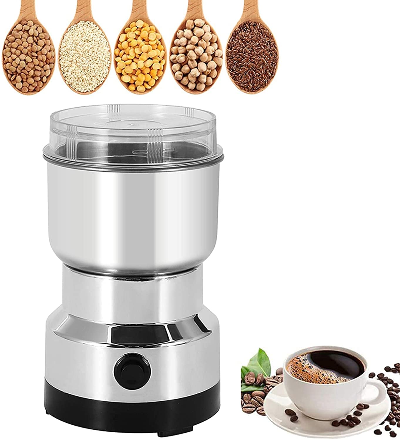 UK-0198 Mini Spice Coffee Grinder Electric Stainless Steel Fast Grinding Multifunction Smash Machine Dry Grain Mill Grinder for Spices Powder Seeds Rice Beans Seasonings