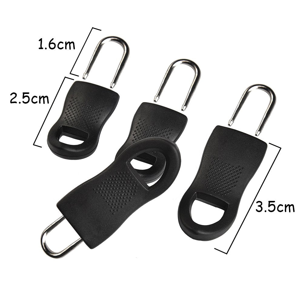 UK-0318 10 Pieces Replacement Zipper Tags Zip Fixer for Clothes or Bags, Black