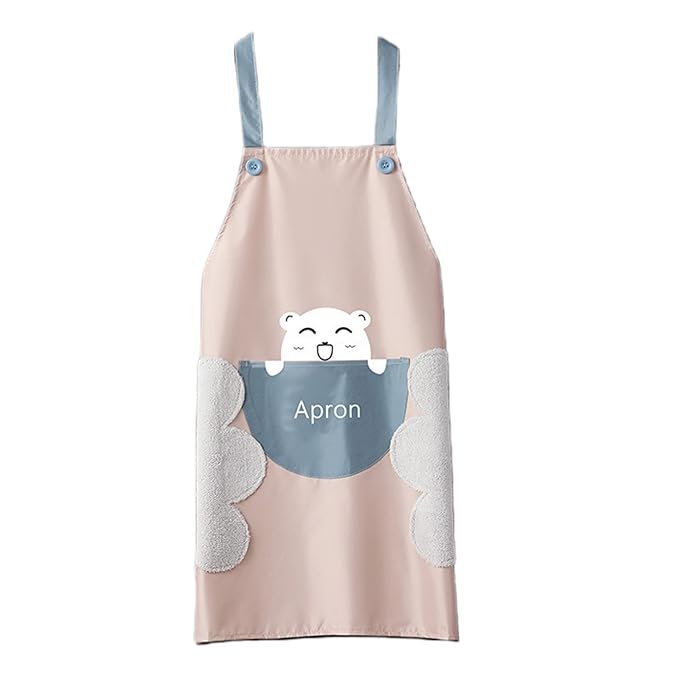 UK-0619 Kitchen Apron Cute Bear With Center Pocket Hand Towel Women and Men Chef Cooking Cute Unisex Apron Washable PVC Waterproof