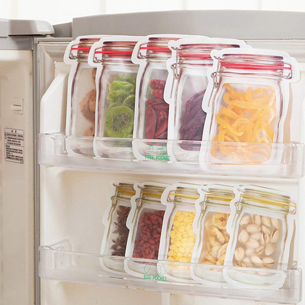 UK-0403 Reusable Airtight Seal Plastic Food Storage Mason Jar Zipper (500ml)