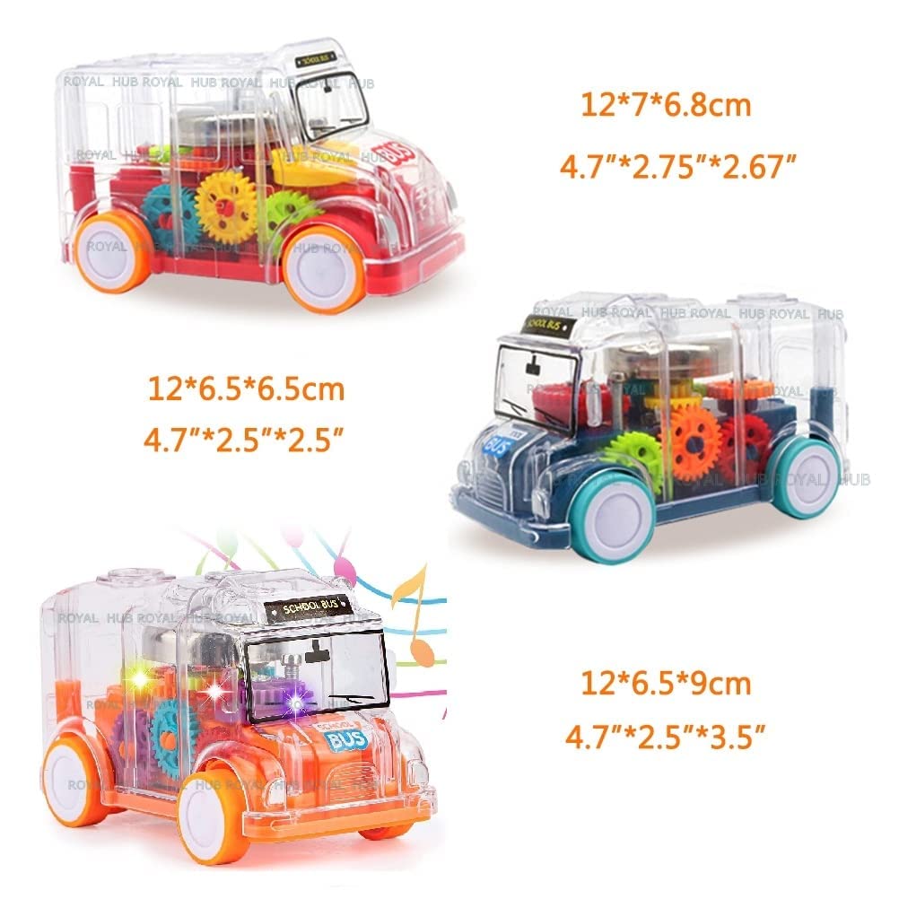 UK-0334 transparent Gear Bus for Kids Friction Powered Mini School Bus with Tinkling Sound and Light Toy for Kids