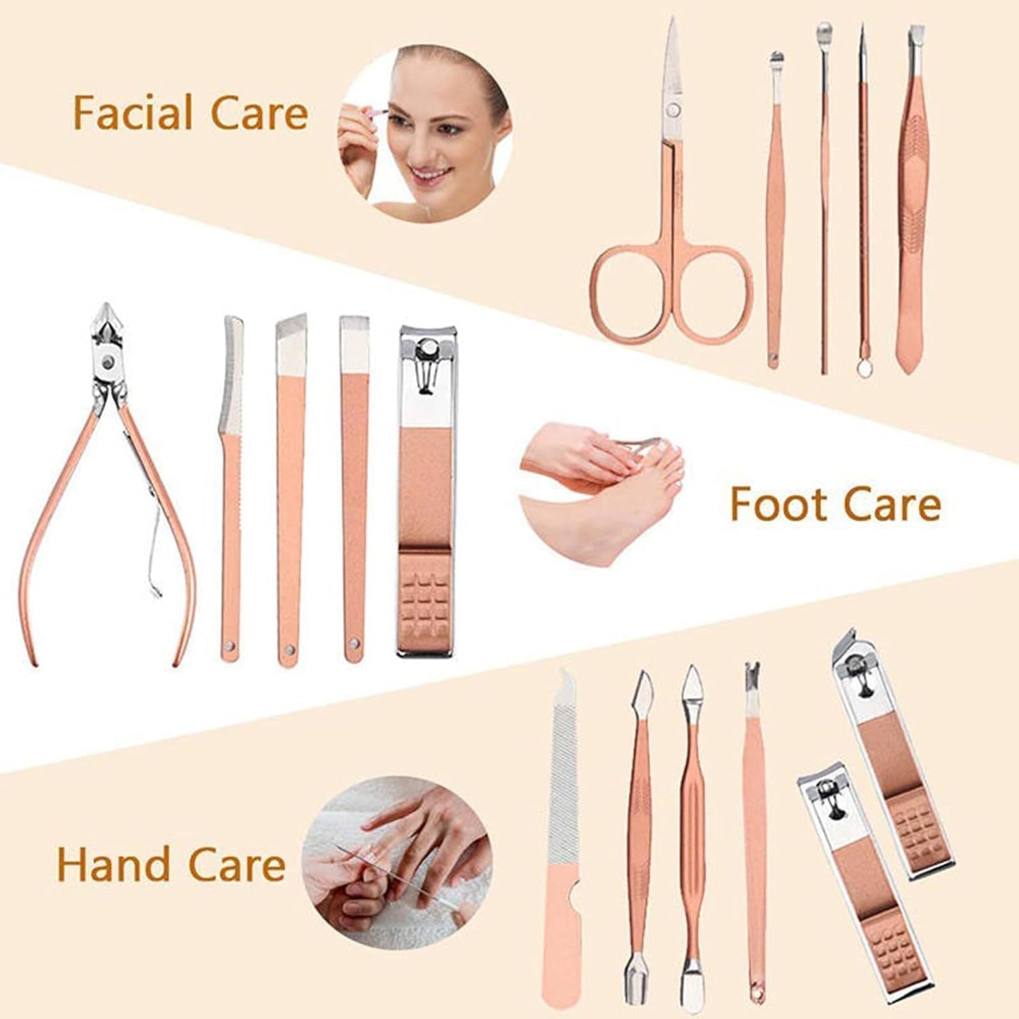 UK-0964 Manicure Set Nail Clipper Kit - 16 Pieces Stainless Steel Manicure Kit, Nail Care Tools for Hand & Feet, Nail Clippers Pedicure Professional Grooming Kits for Facial, Hand & Foot Care