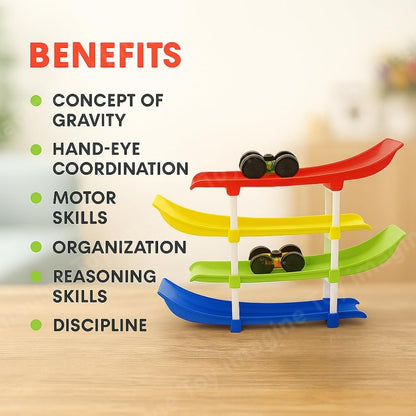 UK-1044 4-Level Car Ramp Racer Toy with 4 Cars – Rolling Track Toy for Kids Ages 2–7 | Birthday Gift for Boys & Girls | Educational & Fun Car Toy Set | Colorful Racing Action