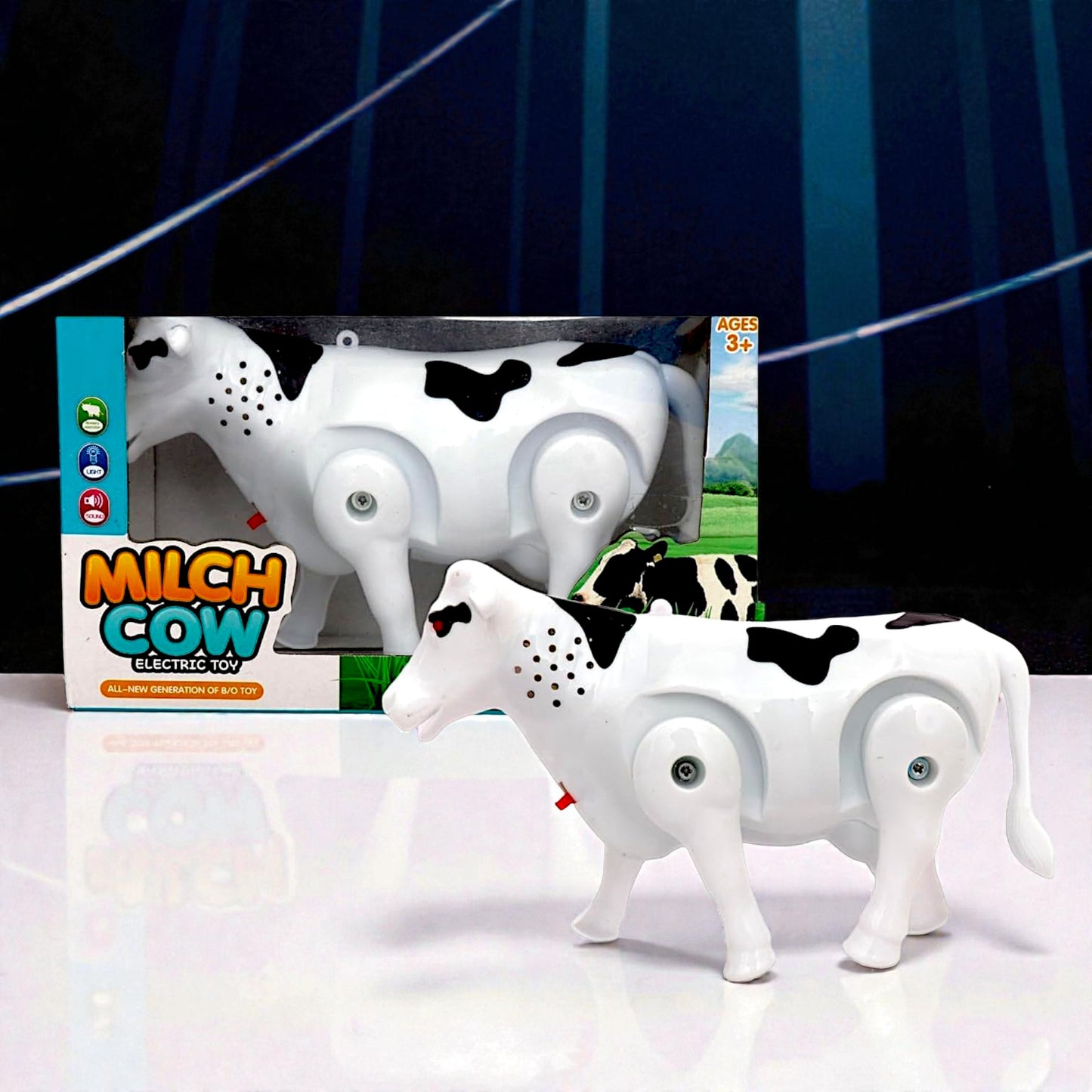 UK-1041 Cow Toy with Walking, Swinging Legs, Sound & Light Features - Realistic Movements & Sounds for Kids 2+ Years - Battery Operated Musical Animal Toy for Boys & Girls