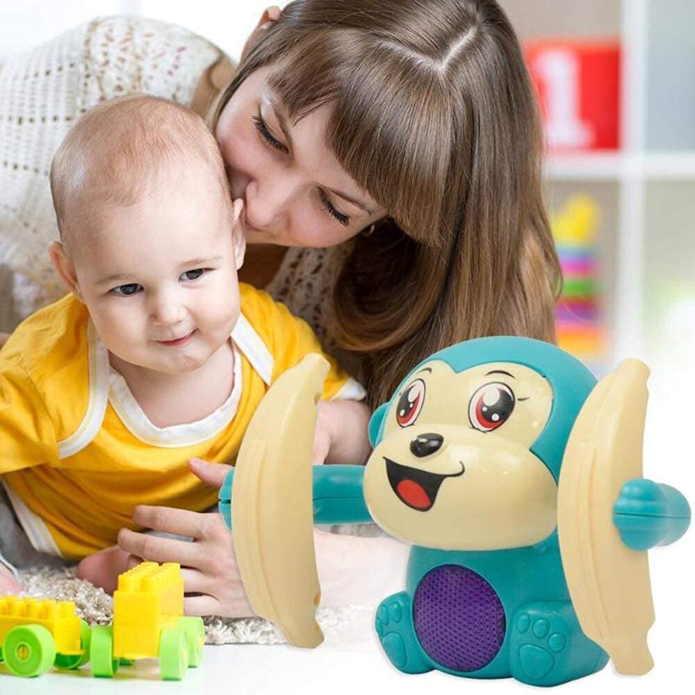 UK-0119  Dancing Monkey Musical Toy for Kids Baby Spinning Rolling Doll Tumble Toy with Voice Control Musical Light and Sound Effects with Sensor, Multicolor