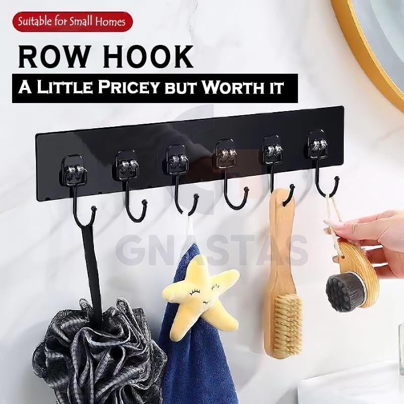 UK-1063 Wall Hook Hanger with 6 Hooks | Heavy Duty Wall Mounted Adhesive Hook Rack for Kitchen, Bathroom, Bedroom & Office | Multipurpose Organizer for Coats, Towels, Keys 1pc