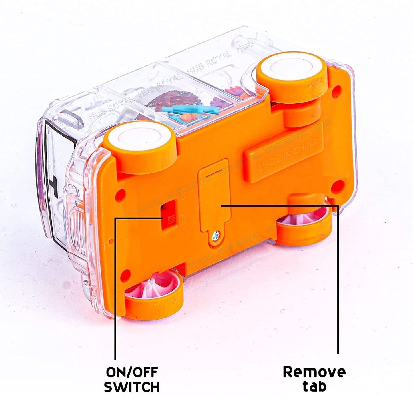 UK-0334 transparent Gear Bus for Kids Friction Powered Mini School Bus with Tinkling Sound and Light Toy for Kids