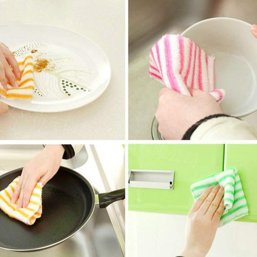 UK-0642 5Pcs  Wash Cleaning Microfiber Towel Water Kitchen Dining Striped Duster Cloth Random Color