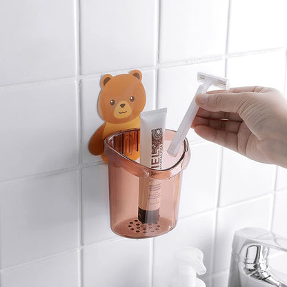 UK-0287 Teddy Bear Tooth Brush Holder - Self Adhesive Wall Mounted Multipurpose Teddy Bear Toothbrush Holder Cup with Strong Adhesive Sticker