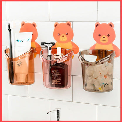 UK-0287 Teddy Bear Tooth Brush Holder - Self Adhesive Wall Mounted Multipurpose Teddy Bear Toothbrush Holder Cup with Strong Adhesive Sticker