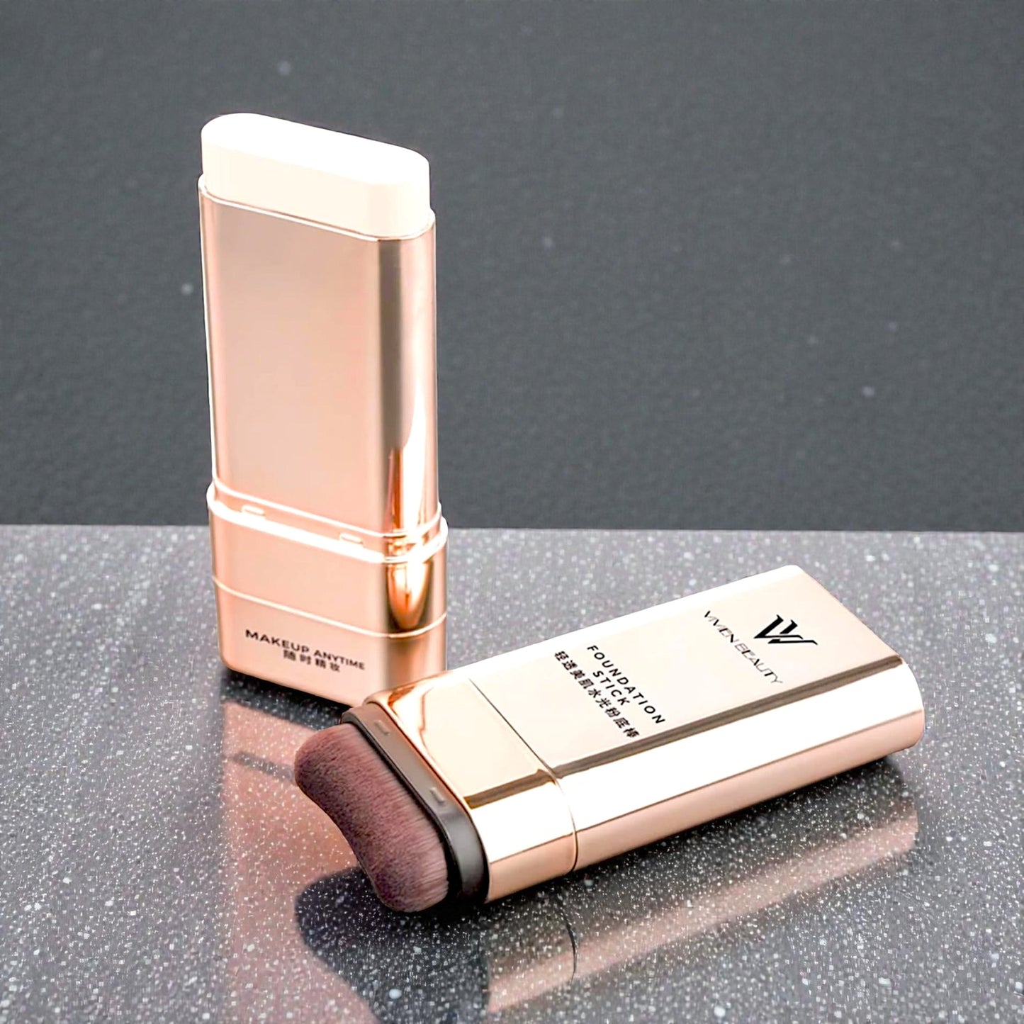 UK-1040 Beauty Foundation Stick, 2-in-1 Multifunctional Moisturizing Foundation Stick with Brush, Long Lasting Natural Matte Finish, Lightweight, Waterproof, 20g, Suitable for All Skin Types