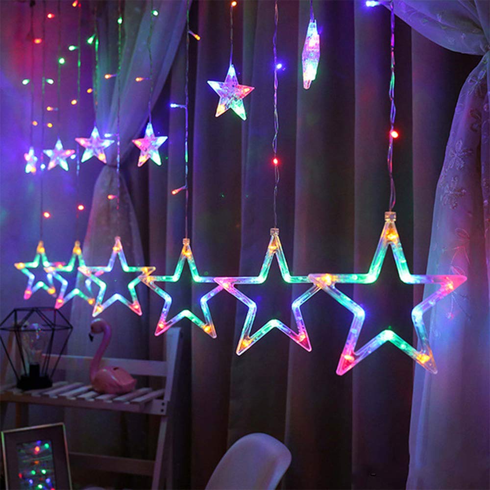 12 Stars/diya Curtain Fairy String 108 Led 6 Big Star 6 Small Star Light with 8 Flashing Modes for Indoor & Outdoor Decorations, Christmas, Wedding, Party, Home