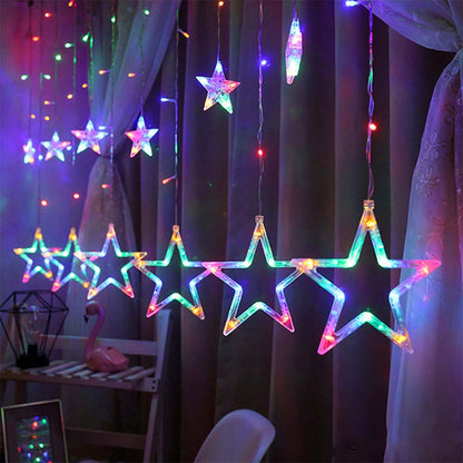 12 Stars/diya Curtain Fairy String 108 Led 6 Big Star 6 Small Star Light with 8 Flashing Modes for Indoor & Outdoor Decorations, Christmas, Wedding, Party, Home