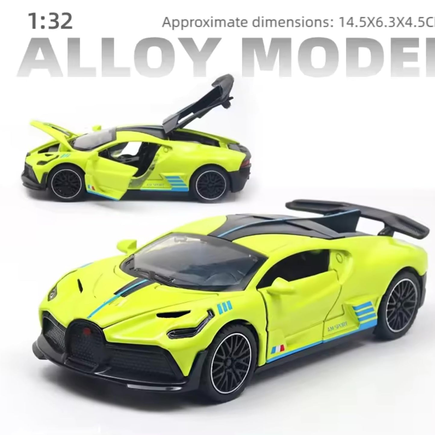 UK-1072 Bugatti Divo 1:32 Exclusive Alloy Metal Pull Back Die-cast Car Diecast Metal Pullback Toy car with Openable Doors & Light, Music Boys Gifts Toys for Kids