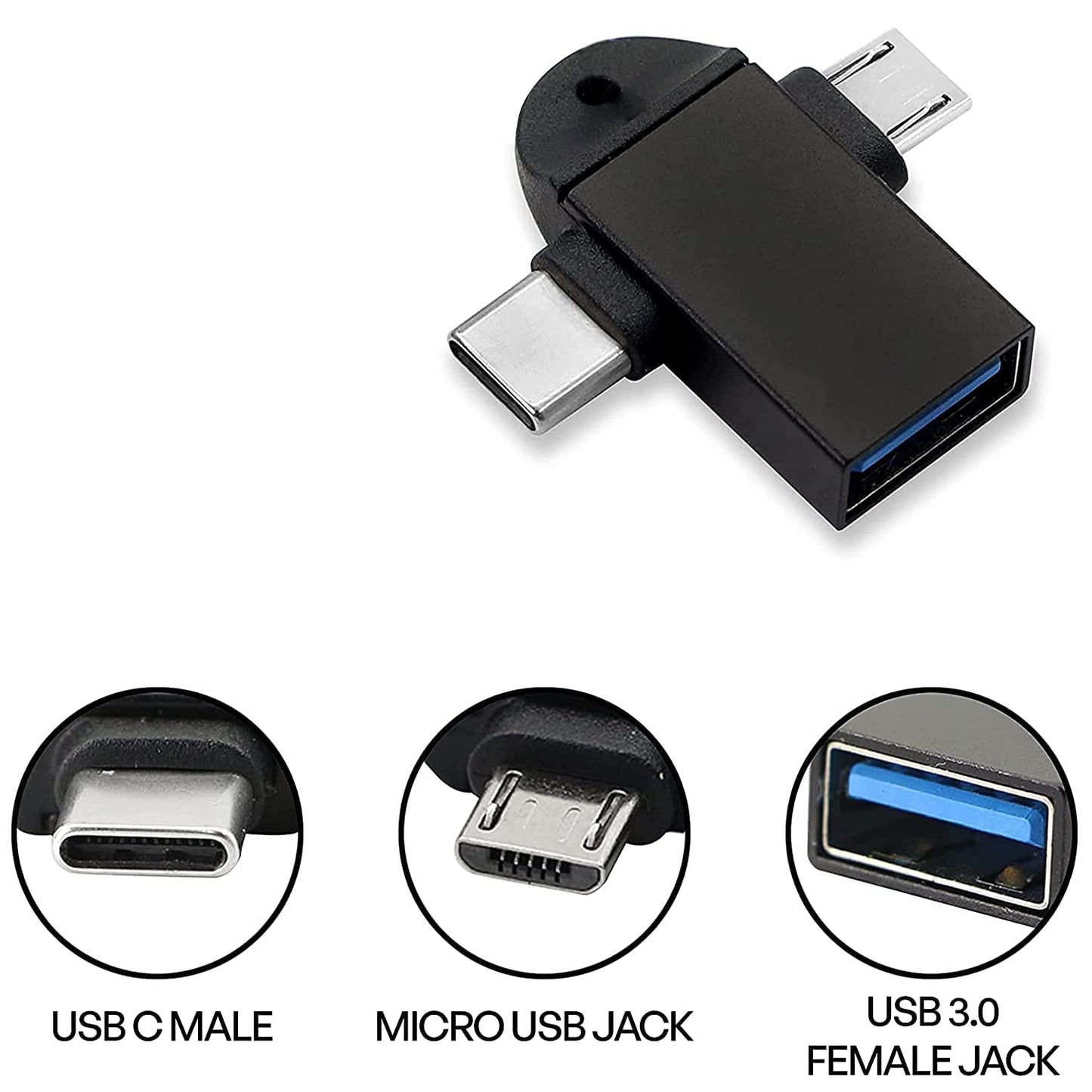 UK-0282 2 in1 OTG Adapter, USB 3.0 Female to Micro-USB Male and Type-C Male Connector Aluminium High Speed Data OTG for All Type-C Smartphone & All Android Mobiles